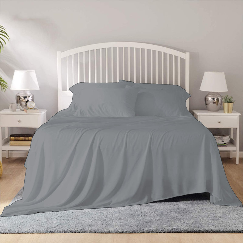  Ensemble de draps 2200 fils, Ensemble de draps pour lit double + un drap-housse, Gris clair