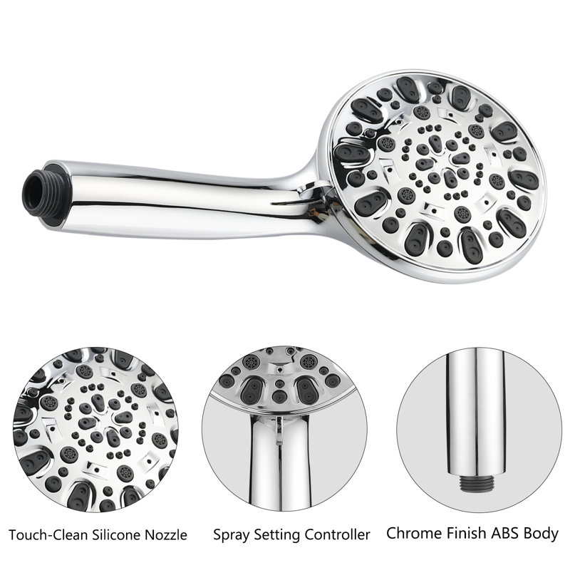 Drillfree Stainless Steel Slide Bar Combo Rain Showerhead 7Setting Hand, Dual Shower Head Spa System, Chrome