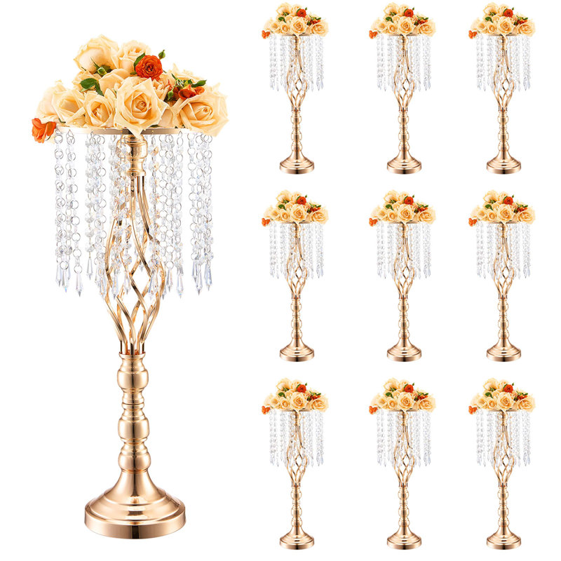 Ensemble de 10 grandes vases en cristal pour mariage et décoration florale stable.