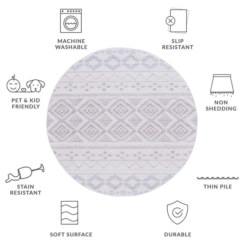 Tapis beige / gris Jetsyn Performance, Rond 6 pi