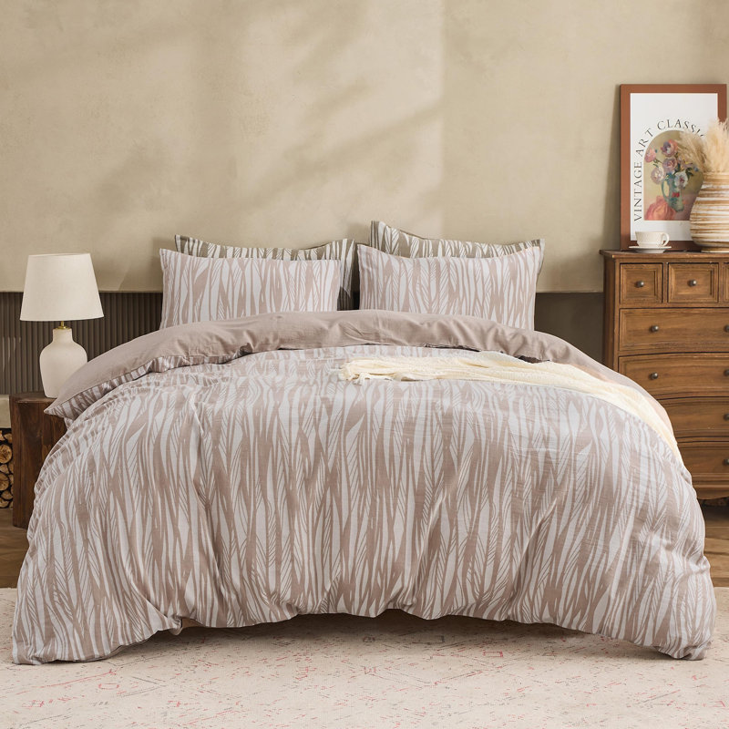 100% Cotton Yarn-Dyed Jacquard Duvet Floral Duvet Cover Set, King Duvet Cover + 2 King Pillowcases, Pink Brown Branch