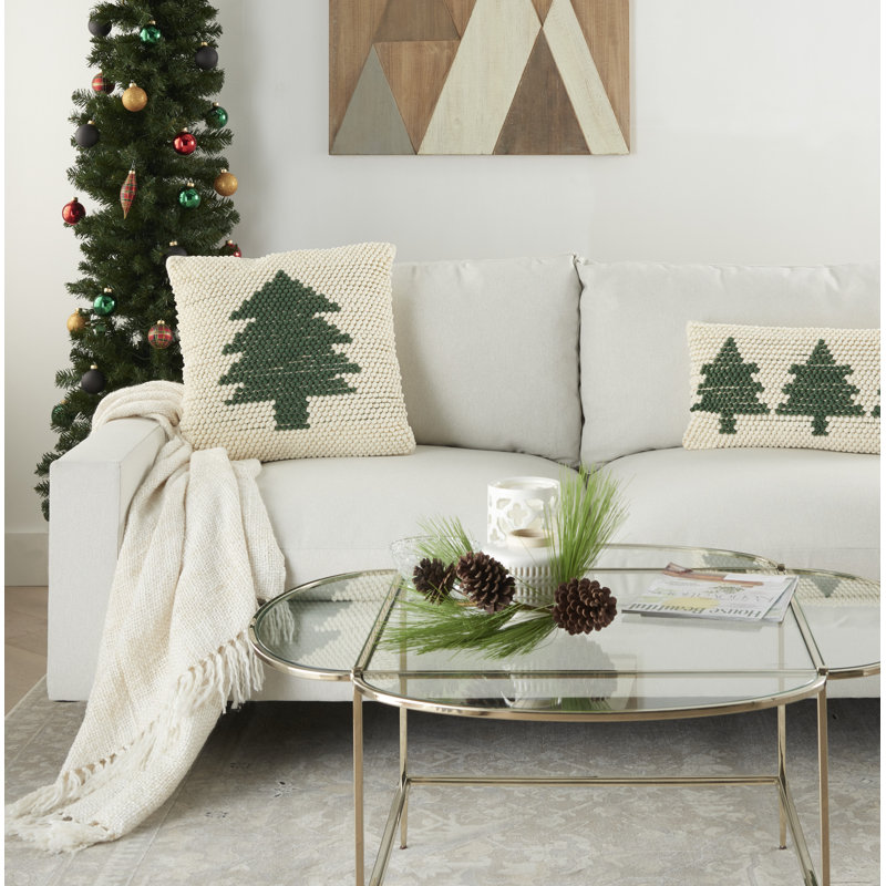  Housse et insert de coussin carré d'arbre de Noël, Vert ivoire