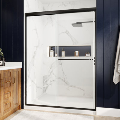 54" W X 72" H Double Sliding Framed Shower Door with 1/4"(6mm) Clear Tempered Glass, Matte Black