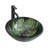 Artistic Tempered Glass Vessel Bathroom Sink With Black Faucet And Pop-Up Drain, Elegant Green Marble Texture | Gift Idea-122712249
