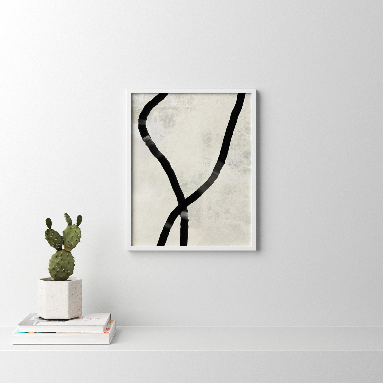 Ropes Series I "Black Rope 5" Print, White, 25" H x 20" W x 1.25" D