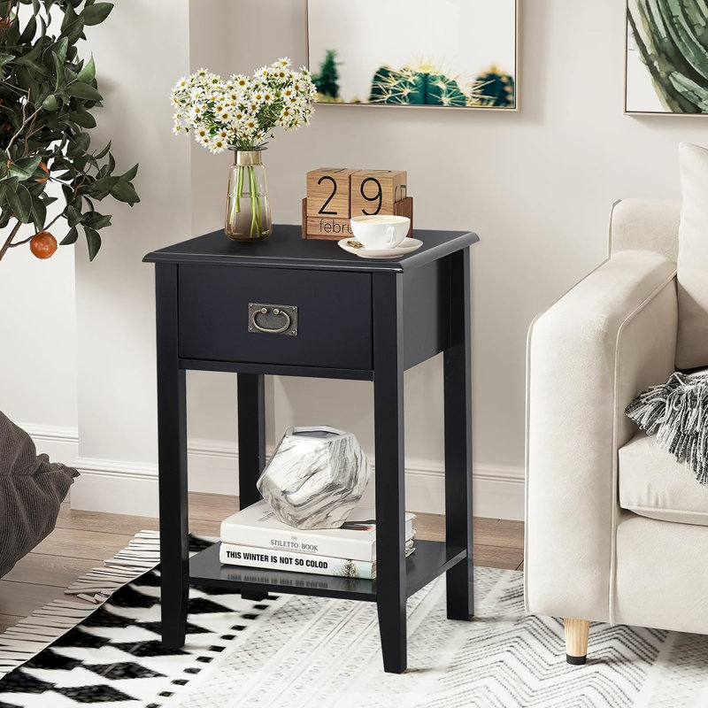 Alexin Bedside Table With 1 Drawers Nightstand Bedside Cabinet Storage Uint Black/White, Black