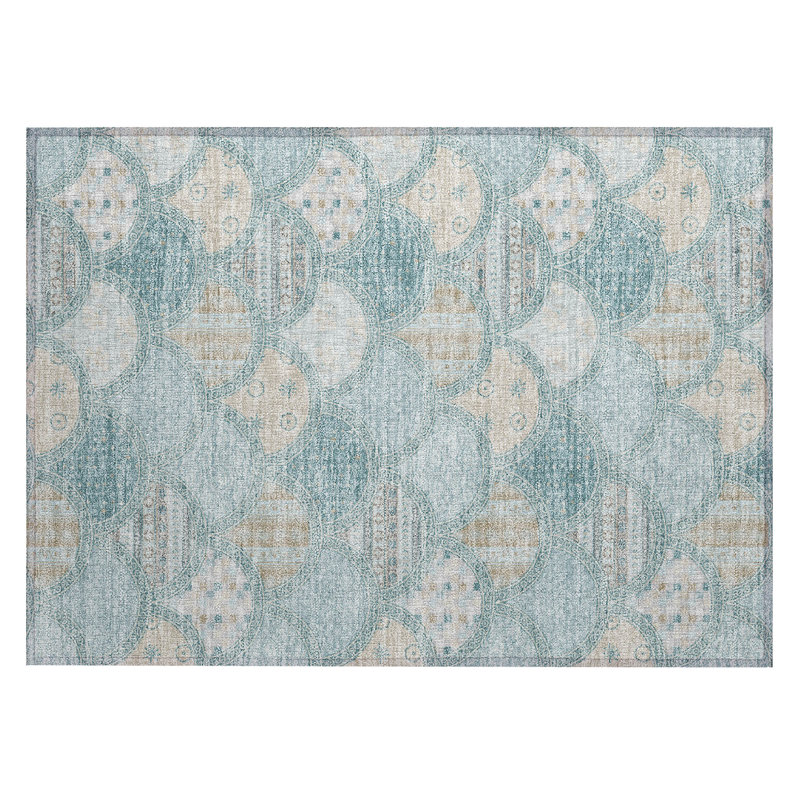 Machine Washable Indoor/Outdoor Chantille ACN2863 Americana Rug, 1'8" x 2'6", Teal