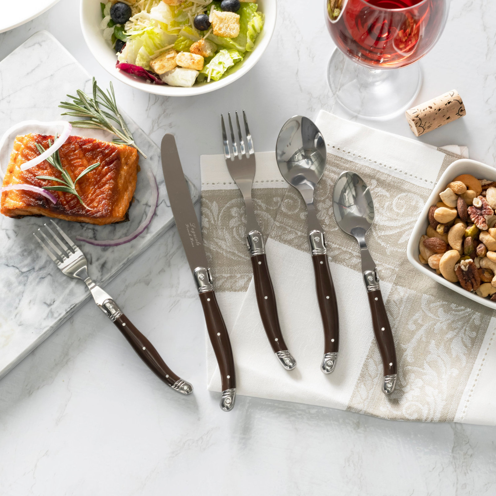 French Home Laguiole 20 Piece Stainless Steel Flatware Set, Service for 4, Chocolate Brown