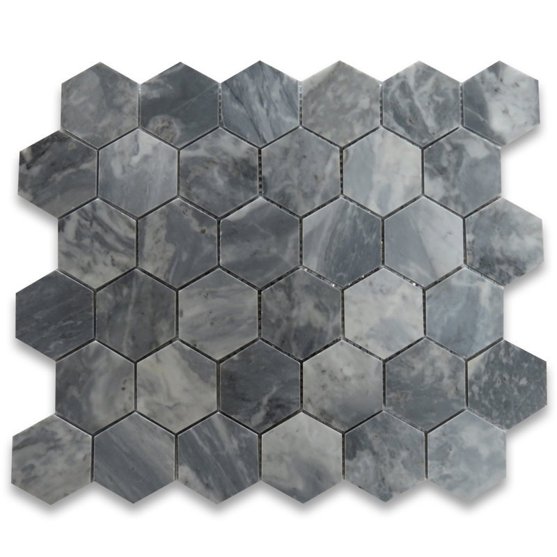 Bardiglio 10" x 12" Marble Honeycomb Mosaic Wall & Floor Tile, Dark Gray