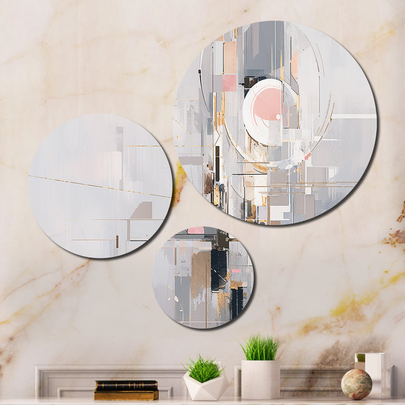 Ensemble de 3 décorations murales en mosaïque rose et grise I