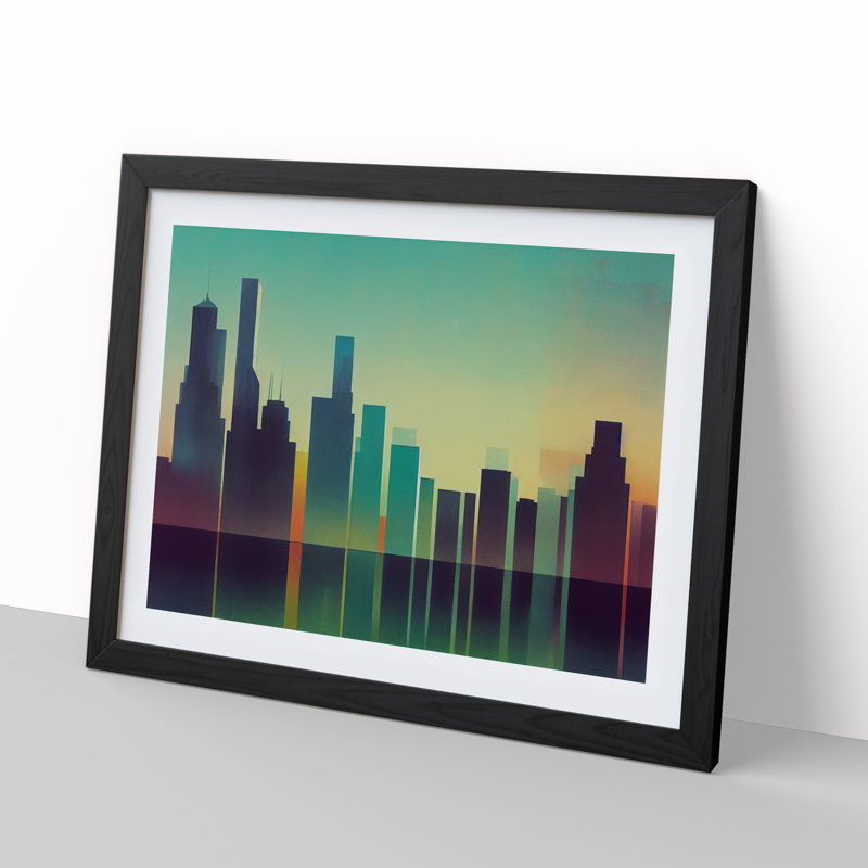 Effervescent Skyscraper Skyline Abstract - Single Picture Frame Painting, Black, 46cm H x 64cm W x 2cm D