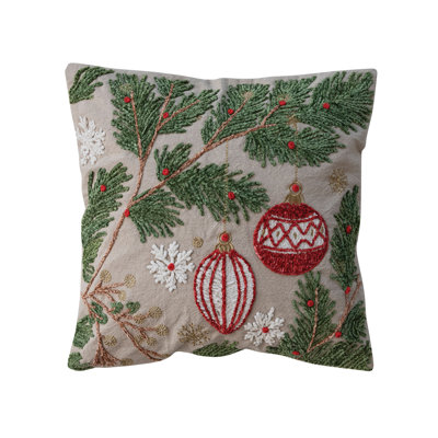 Coussin brodé en coton avec motifs fantaisistes