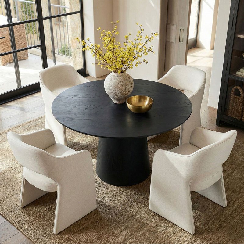 4 - Person Dining Table Sets With Round Table & 4 Upholstered Waterproof Chairs, Beige
