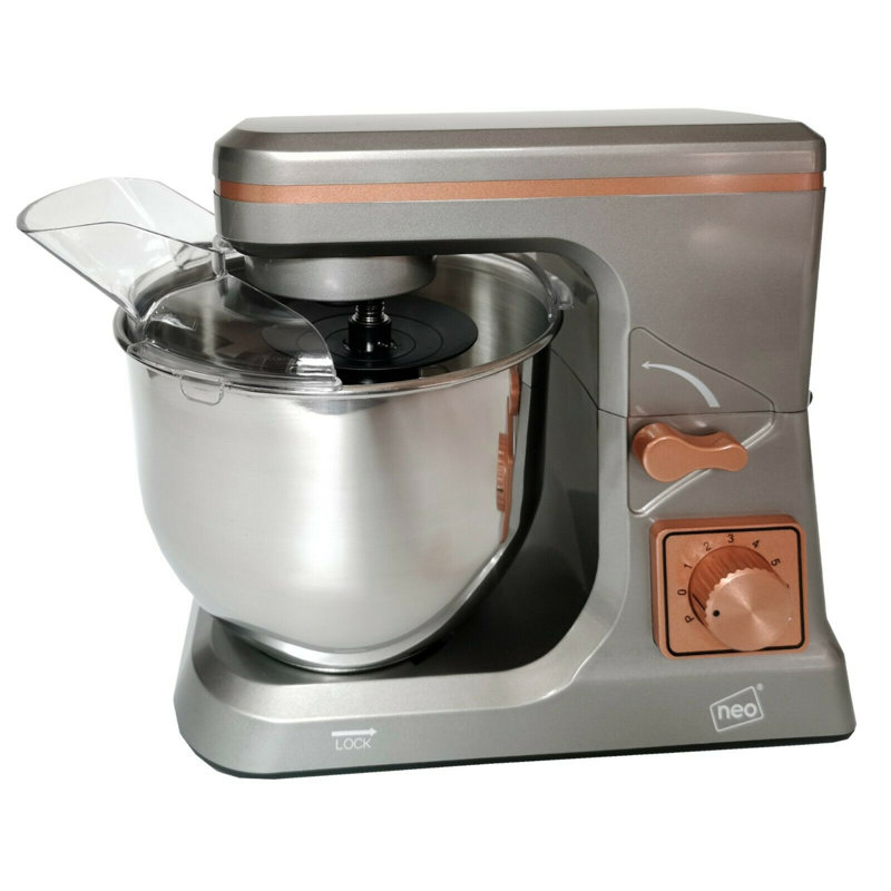 Symple Stuff 6 Speed 5L Splash Guard Stand Mixer, Grey/Copper