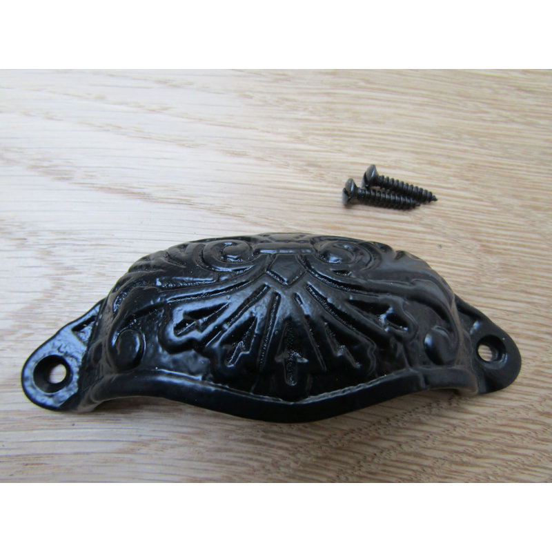 Ornate Cup Pull Handle Antique Brass, Black Antique