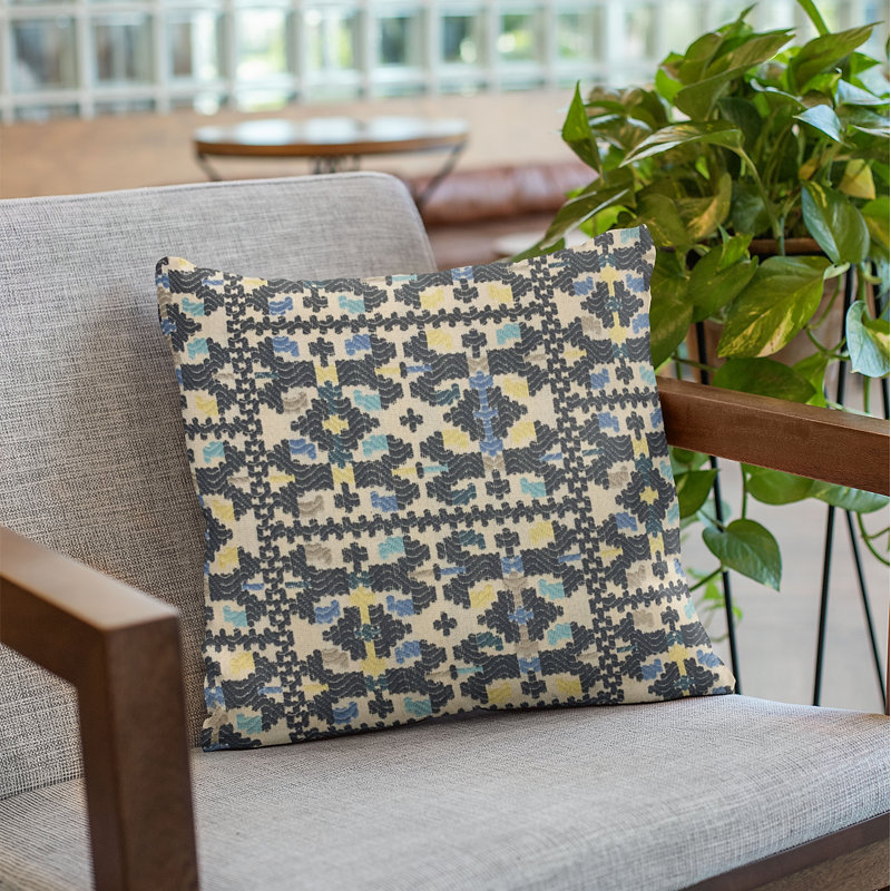 Coussin damassé Morocco, 12 po x 20 po, bleu