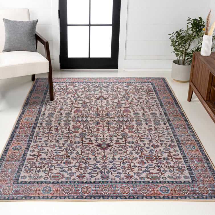 Kemer All-Over Persian Machine-Washable Beige/Red/Blue Rug