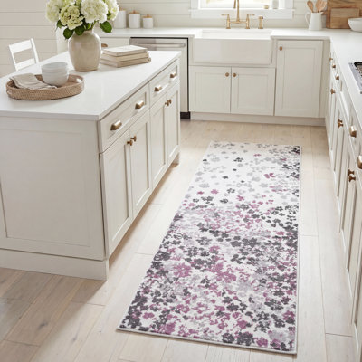 Makeba Floral Ivory/Gray/Purple Area Rug