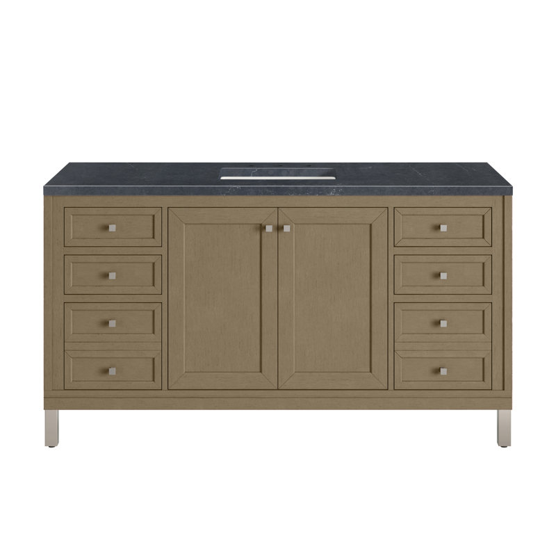 Chicago 60 in. Double Vanity, Walnut Whisper, Charcoal Soapstone, 8" Widespread
