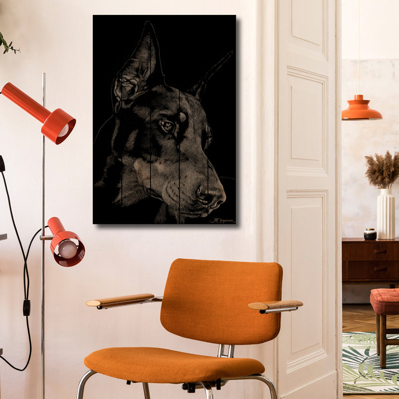Reproduction d'art mural en bois - Grattoir canin III par Julie T. Chapman, H 40 po x l 26 po