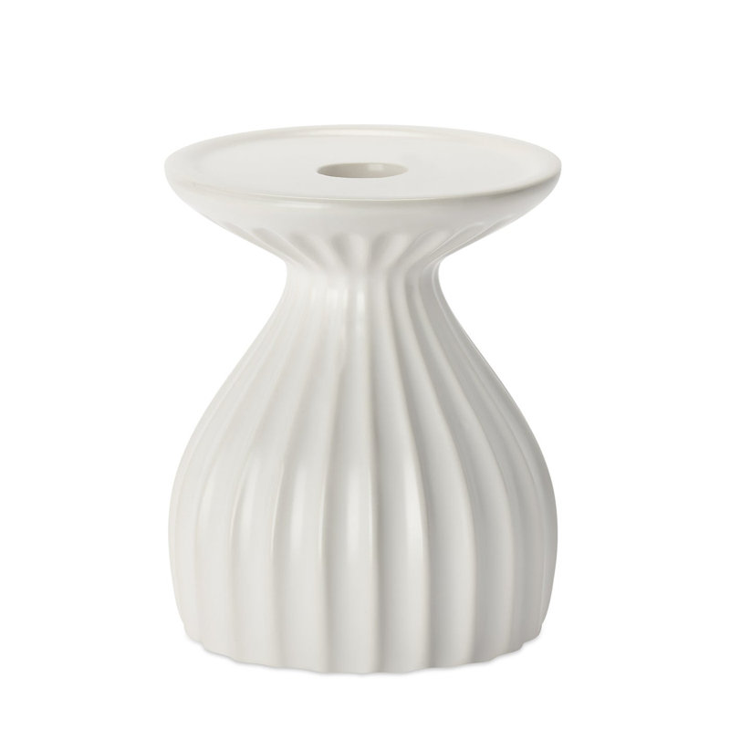 Aurelia Ribbed Contour 5" White Ceramic Candle Holder, White