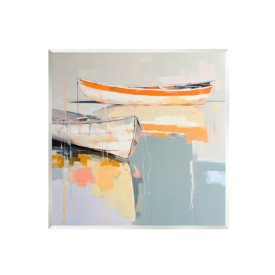 «Ba-056», reproduction encadrée de bateaux orange modernes par Irena Orlov
