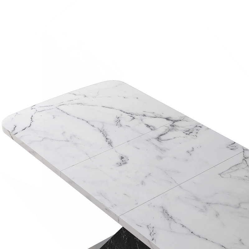 1 Piece Rectangular Dining Table Without Chair, Black Marble , White Marble 