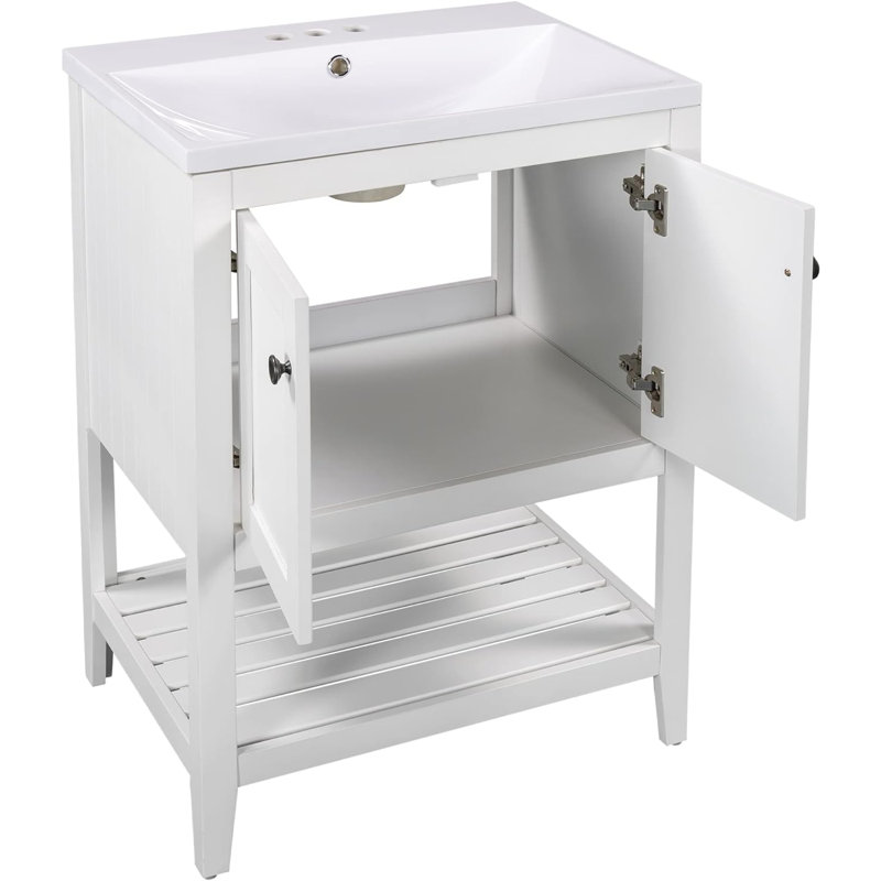 Ensemble de meuble-lavabo simple 17,8 po avec plateau en bois Oka, Blanc
