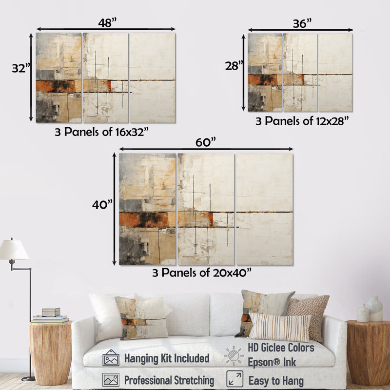 «Abstract Beige Brown Road Collage III», ensemble d'art mural abstrait, Toile tendue, H 40 po x l 60 po x P 1 po