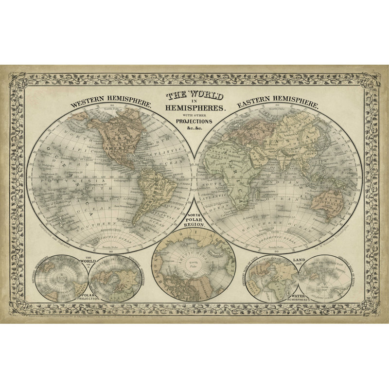 " The World In Hemispheres " by Mitchell, 8" H x 12" W x 1" D