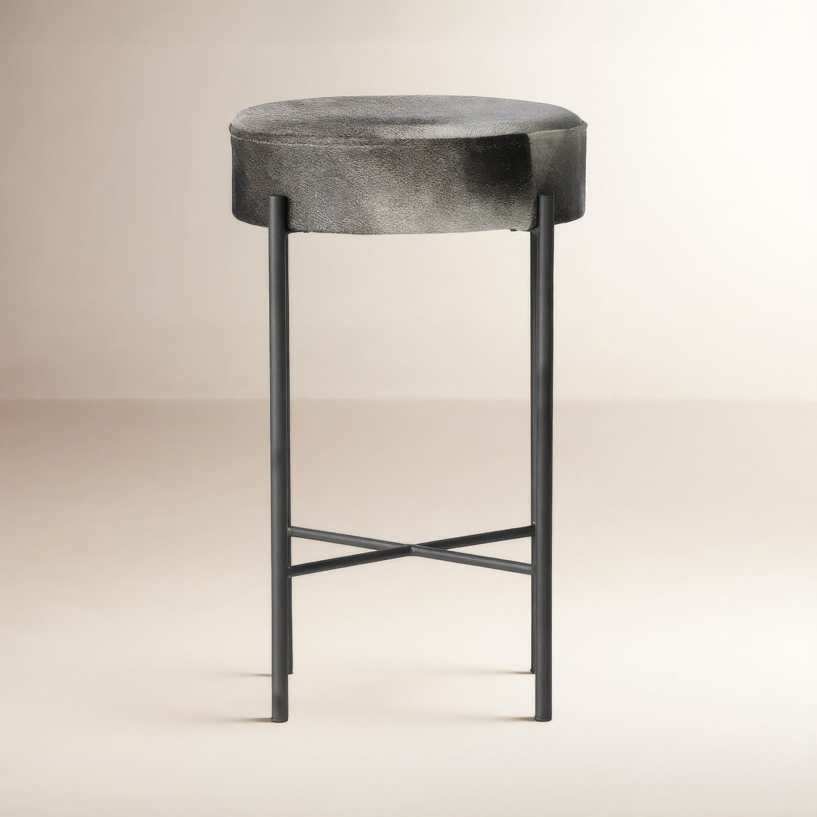 Eugenia Bar Stool, Black & White Speckled Hide/Leather, Bar Stool (30" Seat Height)