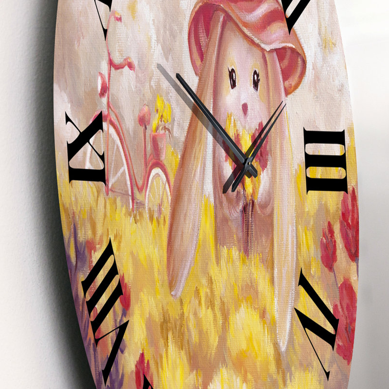 Petit lapin avec des fleurs - Horloge murale traditionnelle, Petit