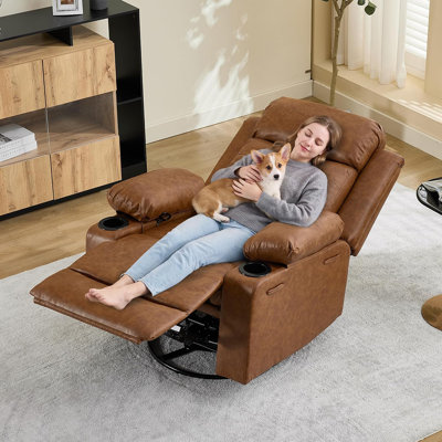 Fauteuil inclinable pivotant surdimensionné à 360°, manuel, en polyuréthane brun, 54 pouces