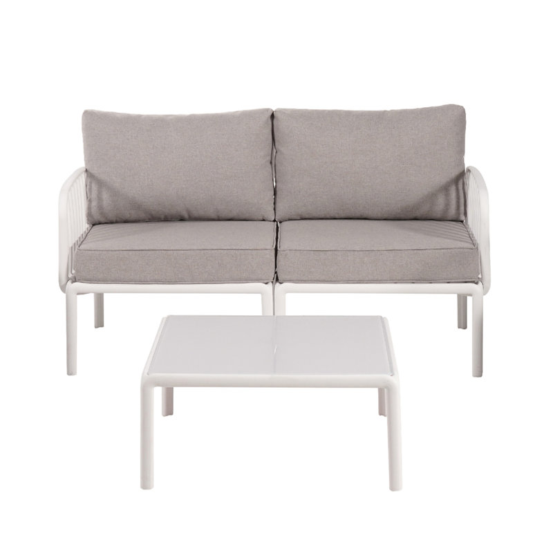 Ensemble de conversation pour patio 3 pièces, Gris clair, Blanc