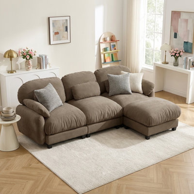 104" Cloud Feel Modern L-Shaped Modular Sofa Set with Ottoman Plush Chenille