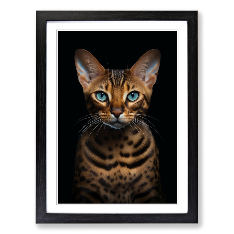 Bengal Cat Minimalism - Single Picture Frame Print on Wood, Black Framed, 46cm H x 34cm W