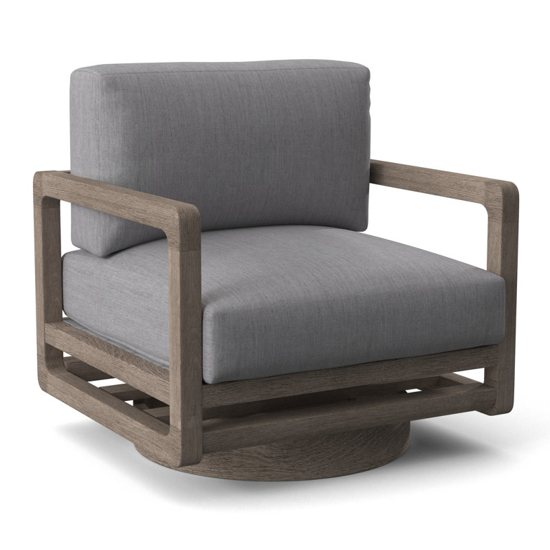Tanah Teak Swivel Patio Chair with Cushions, Canvas Granite Sunbrella® Canvas