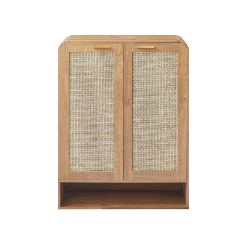 Rattan Shoe Cabinet with Doors, Caramel