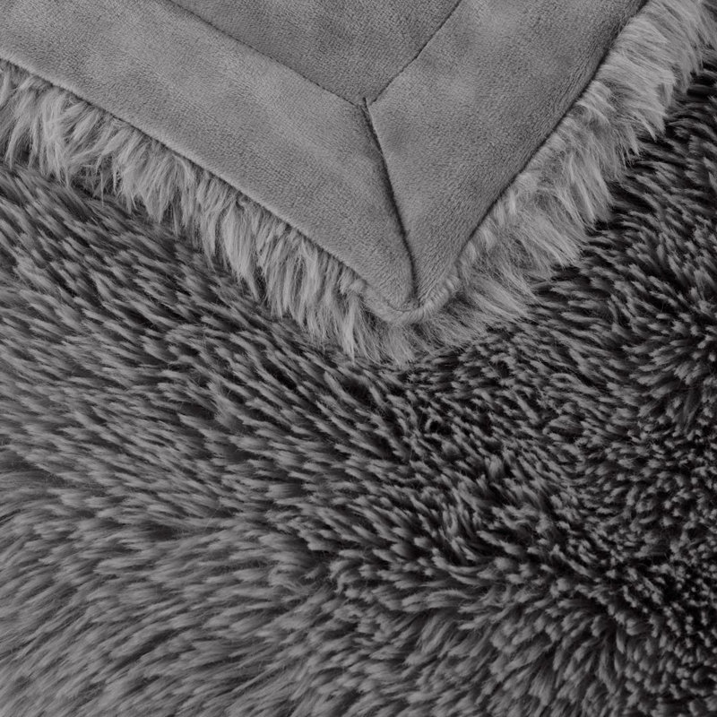 Jeté en fausse fourrure unie Gracie Mills Stephens, Gris
