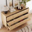 Commode 6 tiroirs 47 po à grain de bois naturel avec bords arrondis et pieds fuselés