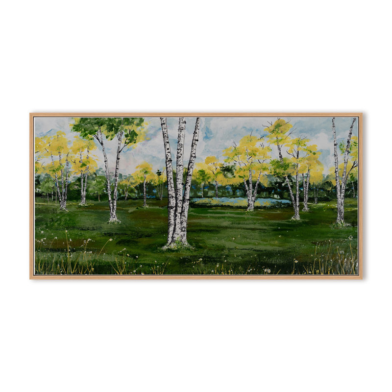 Nature Inspired "Summer Birchscape" Canvas Wall Art By , 12" H x 24" W, Framed Print, White
