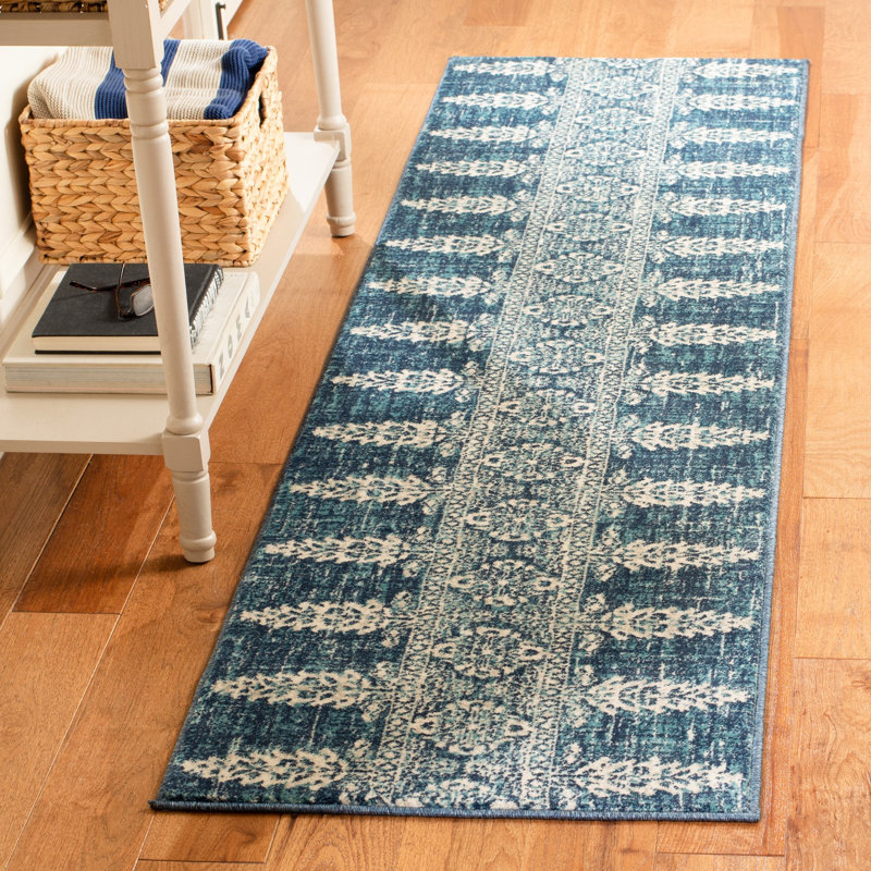 Annette Floral Royal/Ivory Area Rug, Runner 2' x 6'