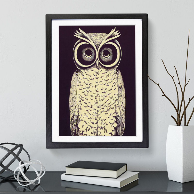 A Stylish Owl - Single Picture Frame Painting, 46cm H x 34cm W x 2cm D, Black