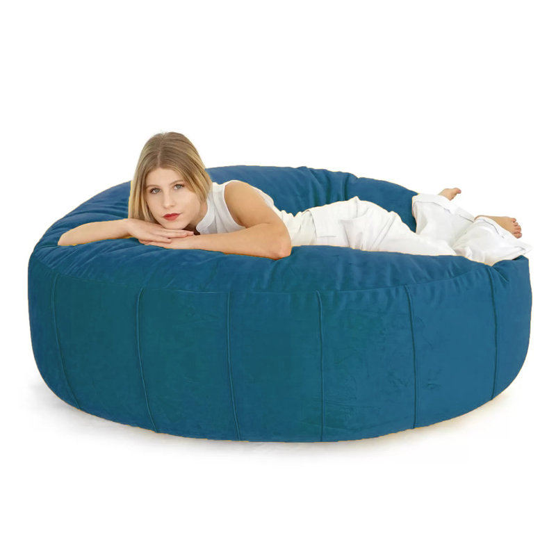Extra Large Round Velvet Bean Bag Cover -  58" X 58" - Turquoise Blue, Blue Polyester