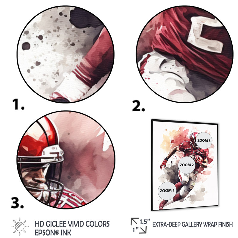 «Football Player on Field III», reproduction sur toile, L 12 po x H 20 po, Cadre photo noir