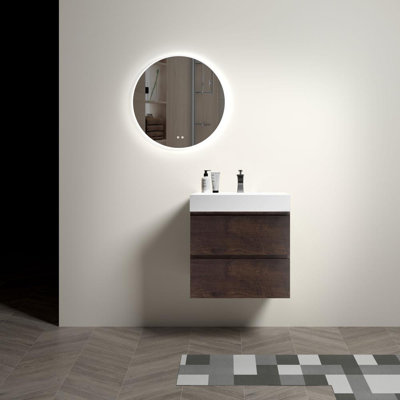 Meuble-lavabo de salle de bain avec lavabo (blanc, noyer)