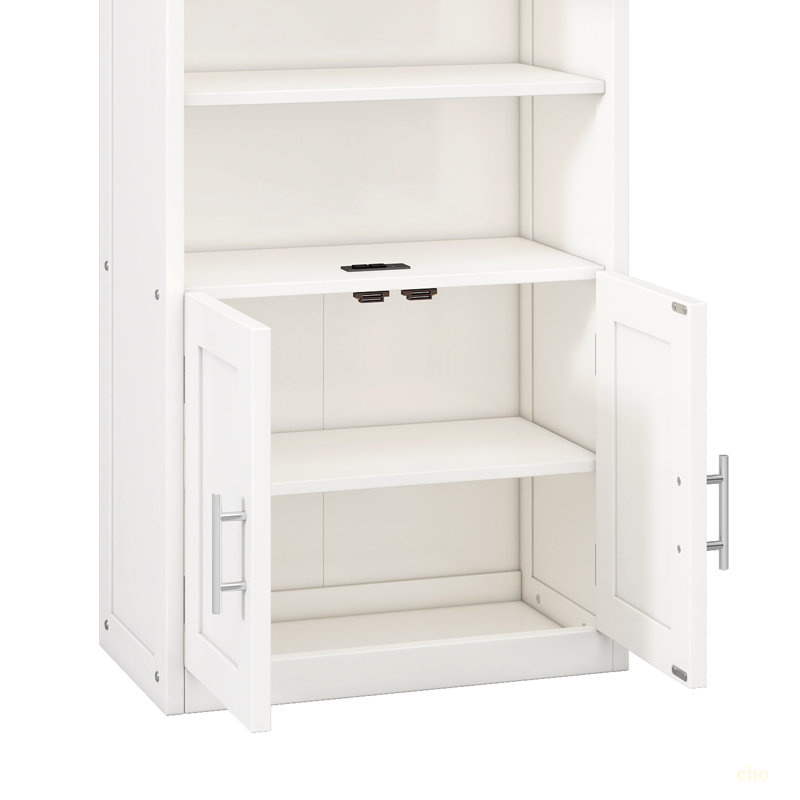Bibliothèque 2 portes avec port USB, 3 tablettes de rangement réglables et 3 tablettes fixes en blanc (ancienne référence: WF311493AAC)