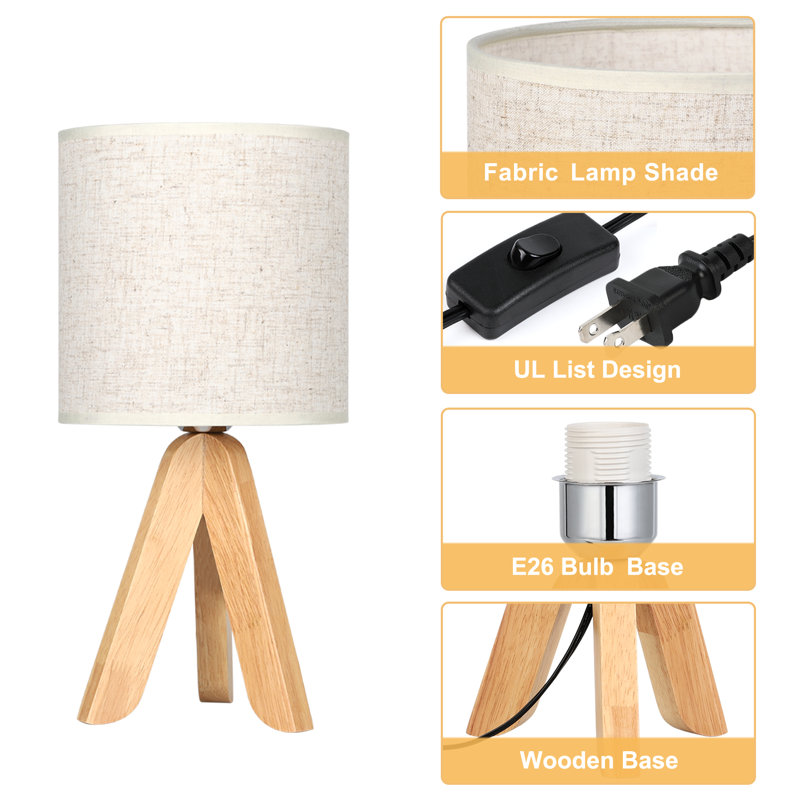 Lampe de table en bois avec abat-jour en tissu, gris