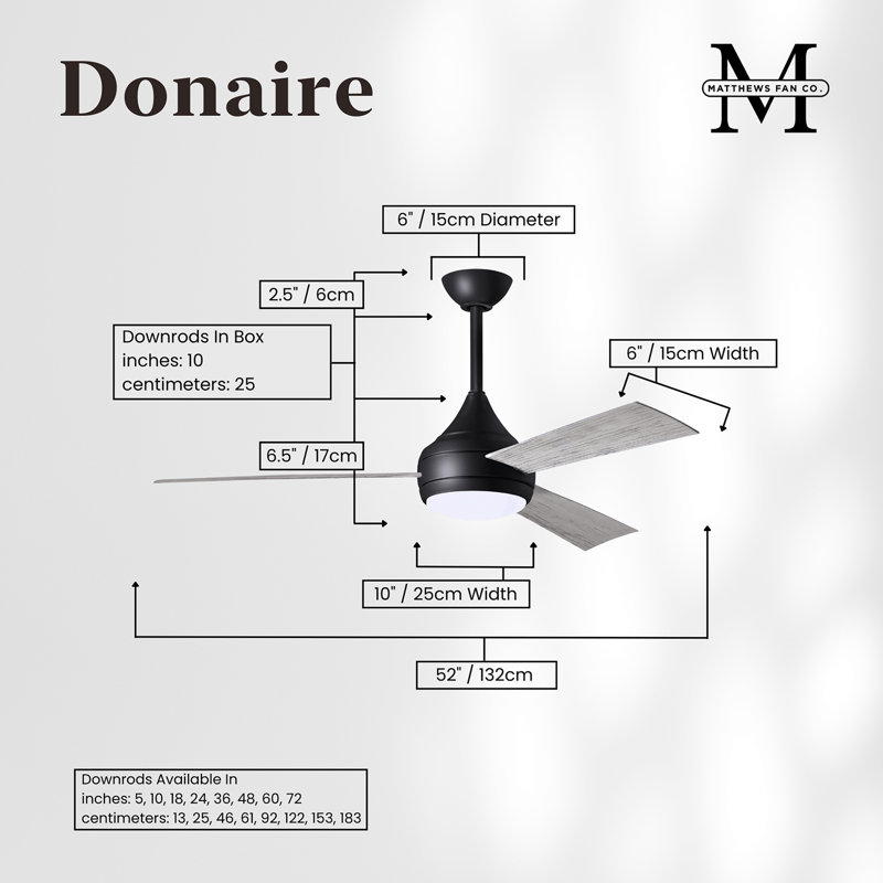 Donaire LED Outdoor Downrod Ceiling Fan, Matte Black, Barn Wood Tone