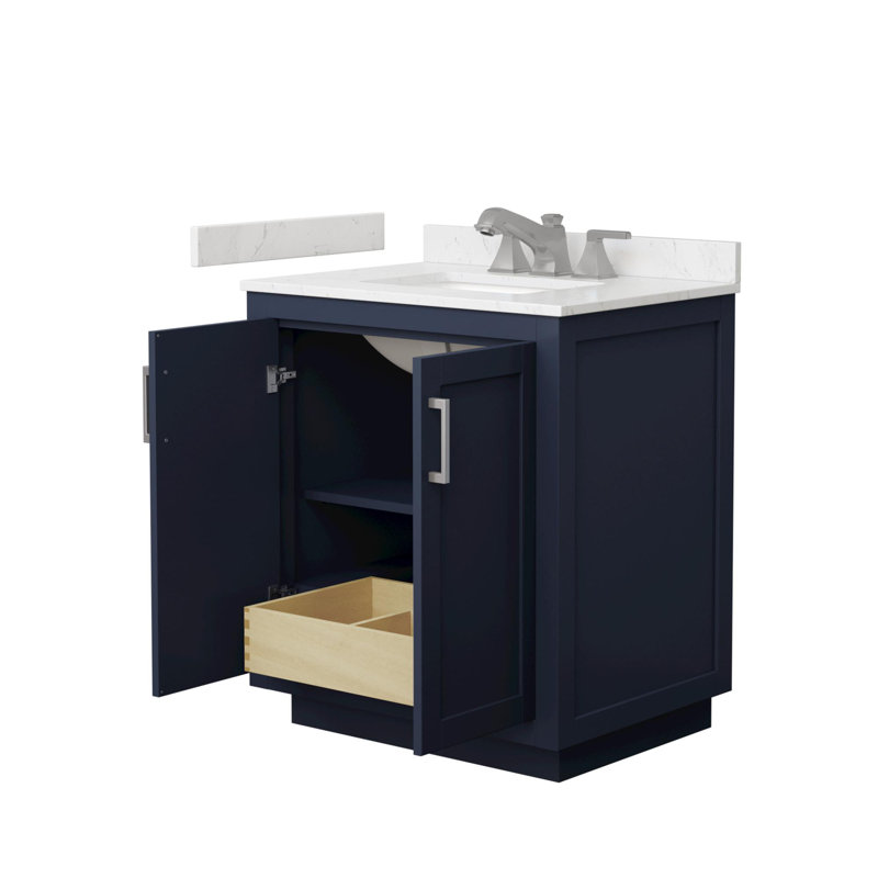 Miranda 30" Freestanding Single Bathroom Vanity with Cultured Marble Top, Brushed Nickel, Blue
